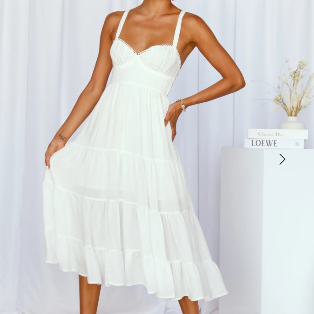 HELLO MOLLY - FRESHLY BREWED MIDI DRESS WHITE - Size Large / US 8